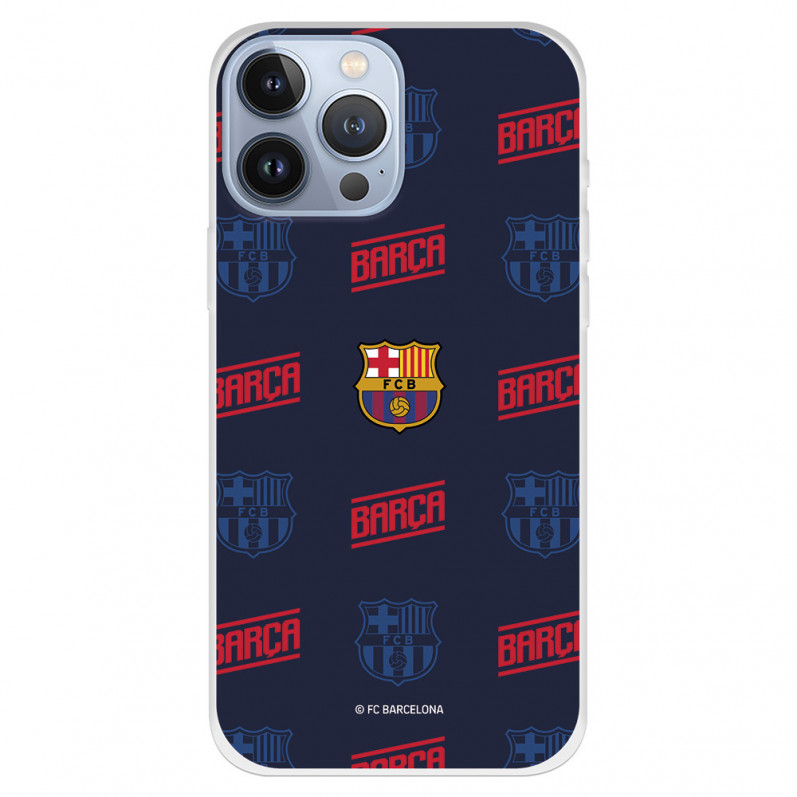 Funda para iPhone 13 Pro Max del Barcelona Escudo Patrón Rojo y Azul - Licencia Oficial FC Barcelona