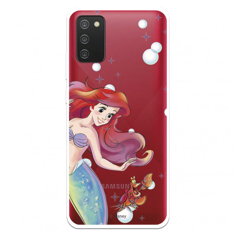 Hülle für Samsung Galaxy A02s Offizielles Disney Ariel und Sébastien Bubbles - Die kleine Meerjungfrau