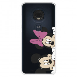 Funda para Motorola Moto G7 Plus Oficial de Disney Mickey y Minnie Asomados - Clásicos Disney