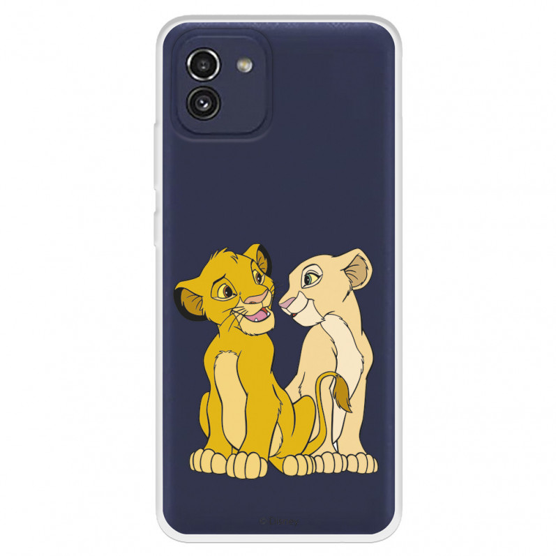 Funda para Samsung Galaxy A03 Oficial de Disney Simba y Nala Silueta - El Rey León