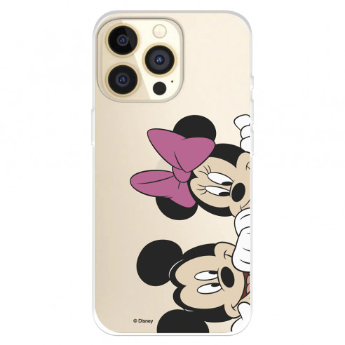 Funda para IPhone 14 Pro Oficial de Disney Mickey y Minnie Asomados - Clásicos Disney