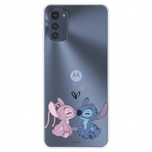 Funda para Motorola Moto E32 Oficial de Disney Angel & Stitch Beso - Lilo & Stitch