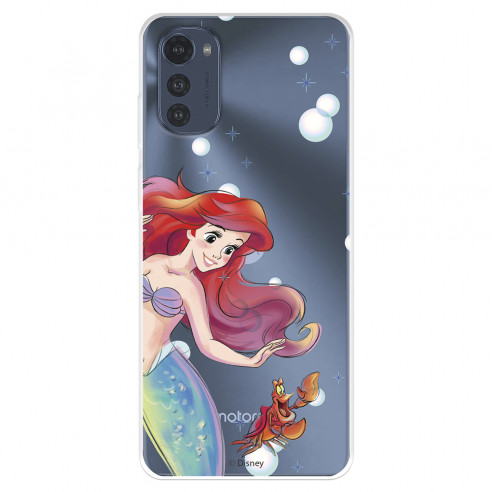 Funda para Motorola Moto E32 Oficial de Disney Ariel y Sebastián Burbujas - La Sirenita