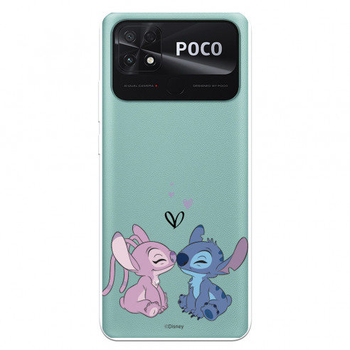 Hülle für Xiaomi Poco C40 Offizieller Disney Angel & Stitch Bisou - Lilo & Stitch