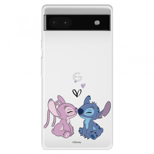 Funda para Google Pixel 6A Oficial de Disney Angel & Stitch Beso - Lilo & Stitch