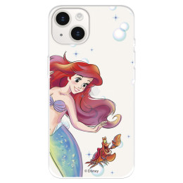 Funda para iPhone 15 Plus Oficial de Disney Ariel y Sebastián Burbujas - La Sirenita