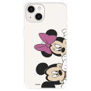 Funda para iPhone 15 Plus Oficial de Disney Mickey y Minnie Asomados - Clásicos Disney