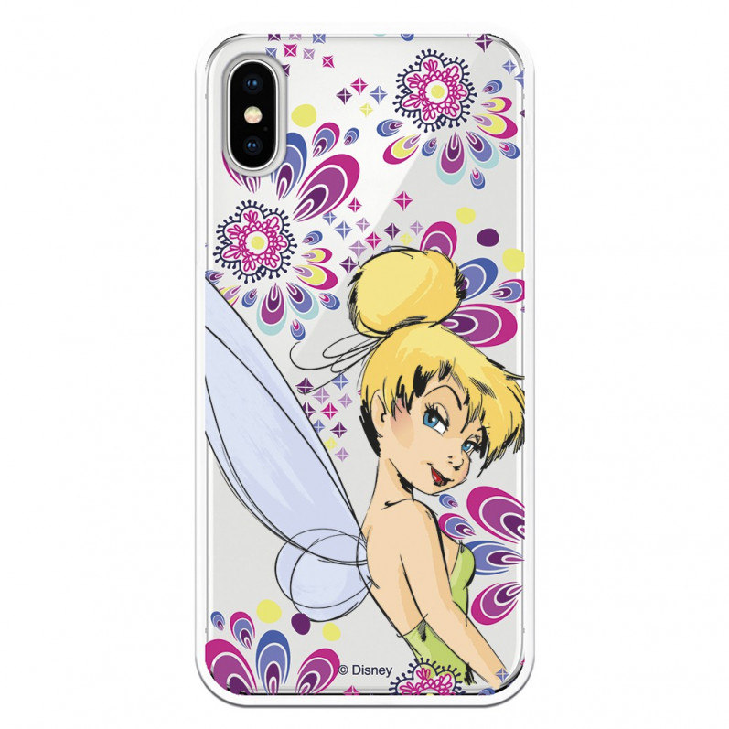 Carcasa Oficial Disney Campanilla Flores Transparente para iPhone XS - Peter Pan- La Casa de las Carcasas