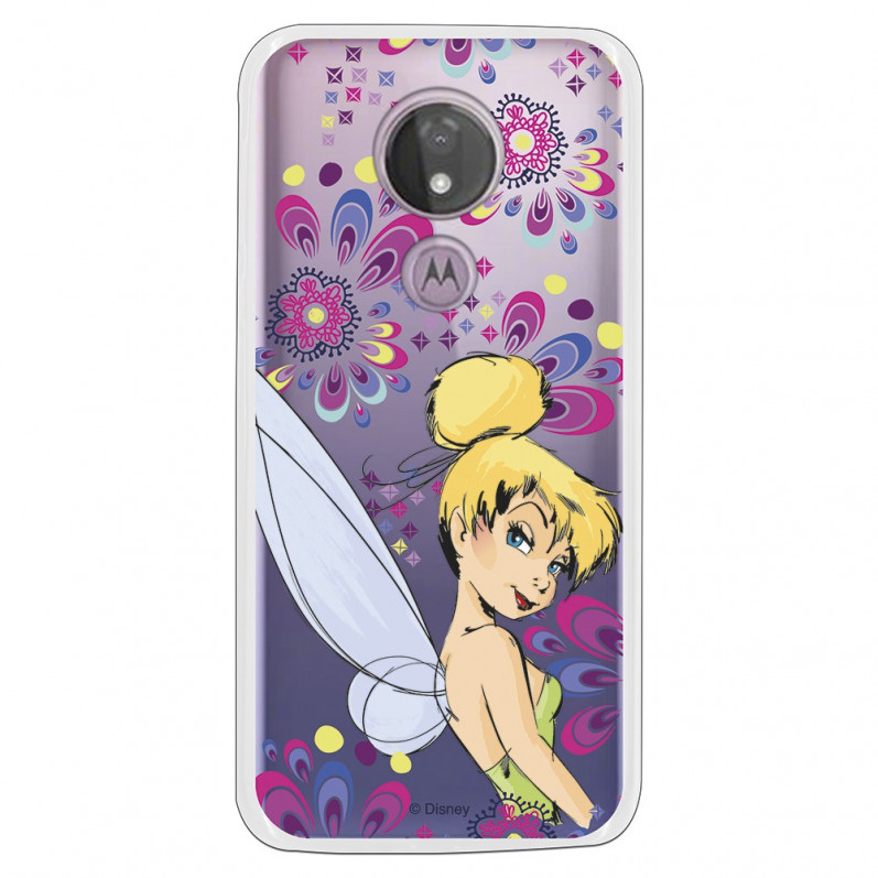 Carcasa Oficial Disney Campanilla Flores Transparente para Motorola Moto G7 Power - Peter Pan- La Casa de las Carcasas