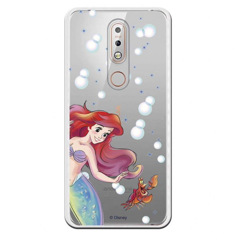 Carcasa Oficial Disney Sirenita y Sebastián Transparente para Nokia 7.1 - La Sirenita- La Casa de las Carcasas