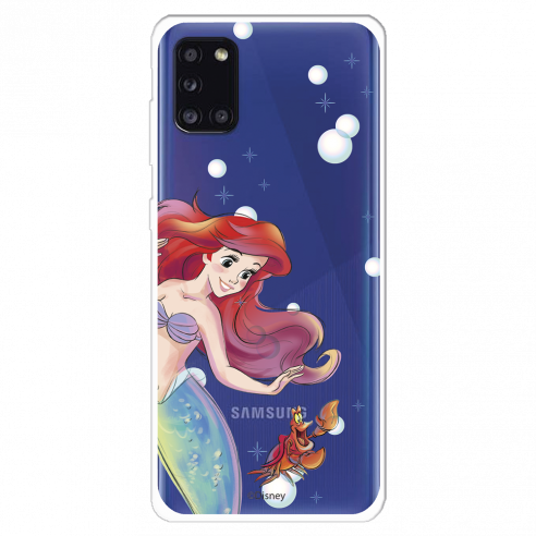 Funda para Samsung Galaxy A31 Oficial de Disney Ariel y Sebastián Burbujas - La Sirenita