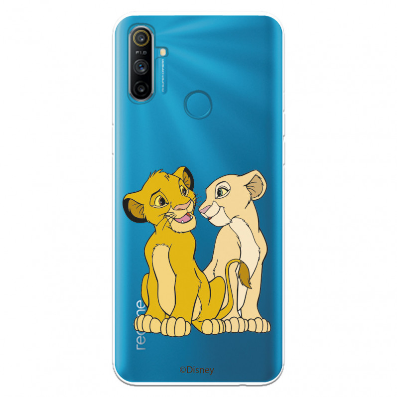 Funda para Realme 5i Oficial de Disney Simba y Nala Silueta - El Rey León