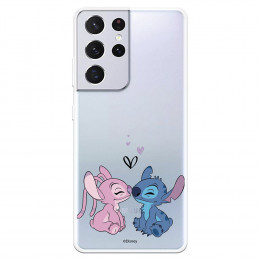 Funda para Samsung Galaxy S21 Ultra Oficial de Disney Angel & Stitch Beso - Lilo & Stitch