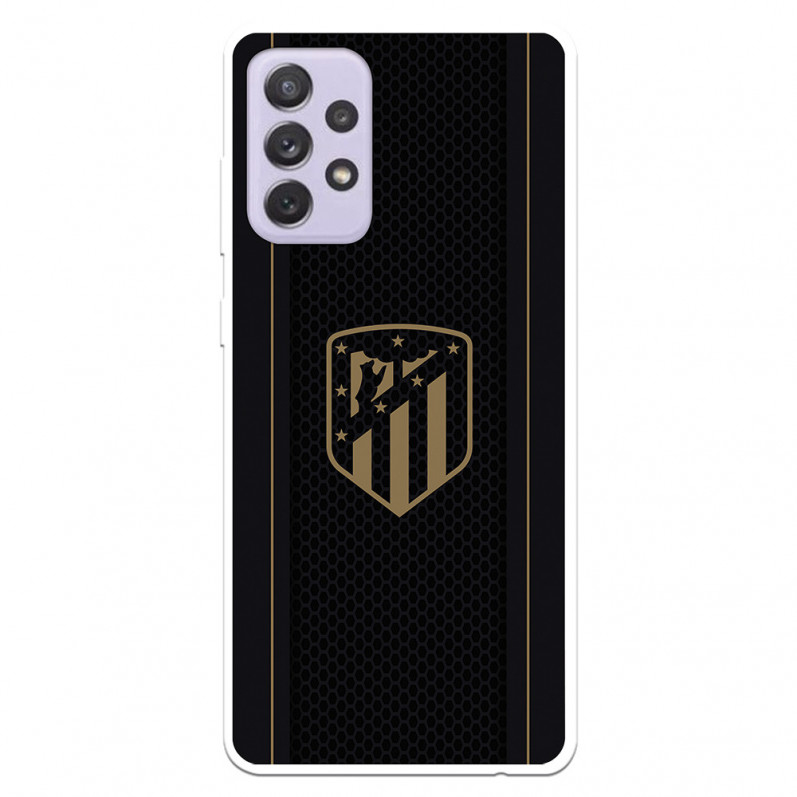 Atlético de Madrid Hülle für Samsung Galaxy A72 5G Gold Crest Schwarzer Hintergrund – Atlético de Madrid Offizielle Lizenz