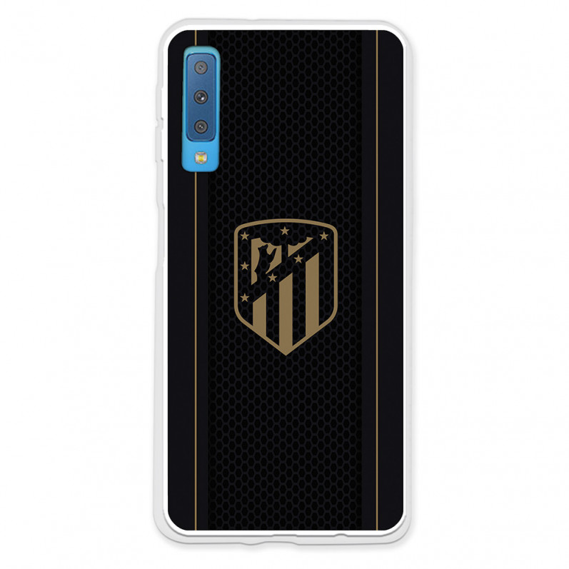 Atlético de Madrid Hülle für Samsung Galaxy A7 2018 Gold Crest Schwarzer Hintergrund – Offiziell lizensiert von Atlético de Madr