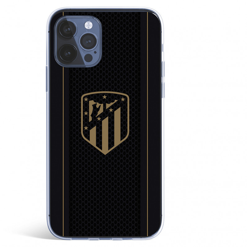 Atlético de Madrid iPhone 12 Hülle Gold Crest Schwarzer Hintergrund – Atlético de Madrid Offizielle Lizenz