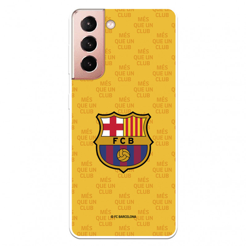 FC Barcelona Hülle für Samsung Galaxy S21 "Mes que un Club" Wappen Gelber Hintergrund - FC Barcelona Offizielle Lizenz