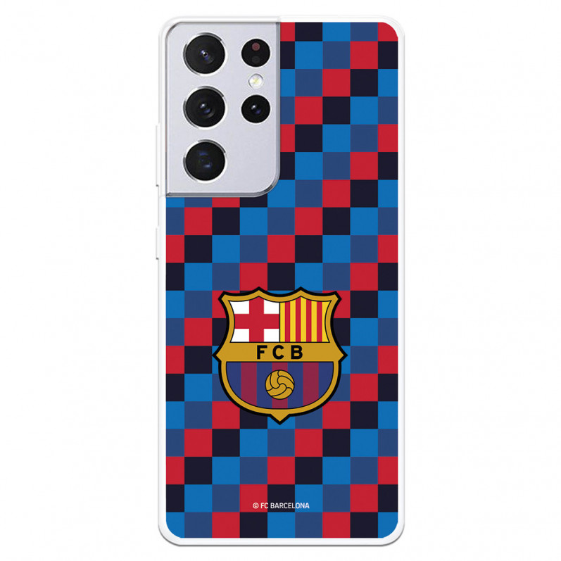 FC Barcelona Crest Hülle für Samsung Galaxy S21 Ultra Quadratischer Hintergrund – FC Barcelona Offizielle Lizenz