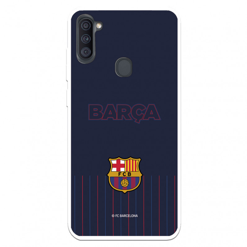 FC Barcelona Barsa Samsung Galaxy A11 Hülle mit blauem Hintergrund – Offizielle FC Barcelona Lizenz