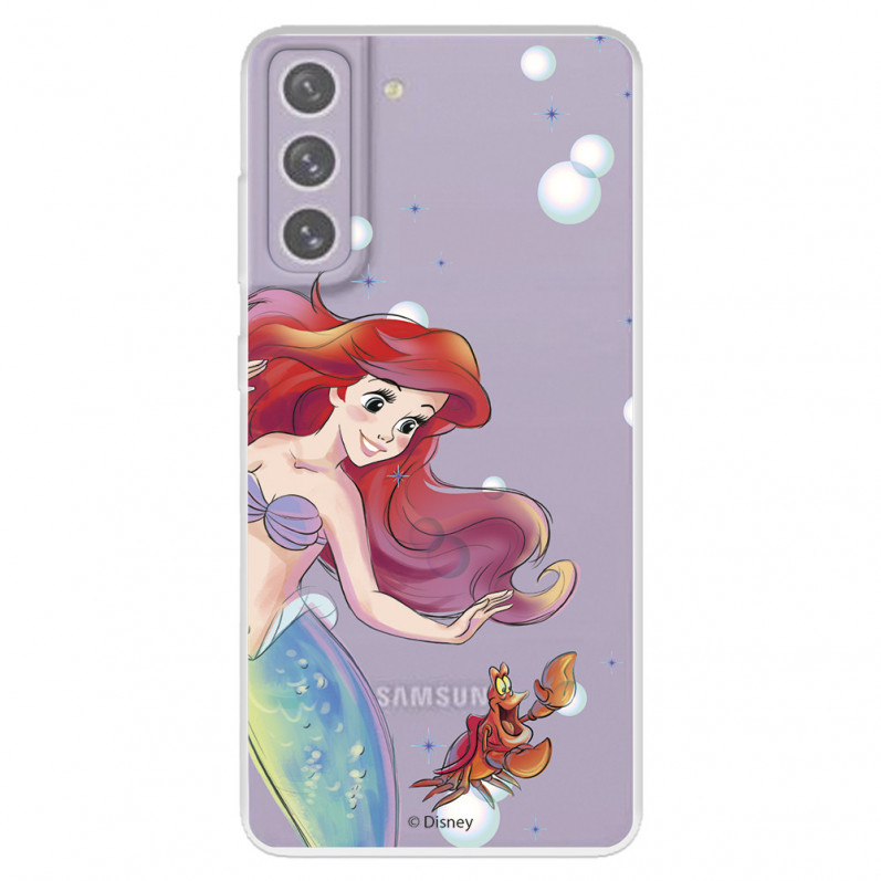 Funda para Samsung Galaxy S21 FE Oficial de Disney Ariel y Sebastián Burbujas - La Sirenita