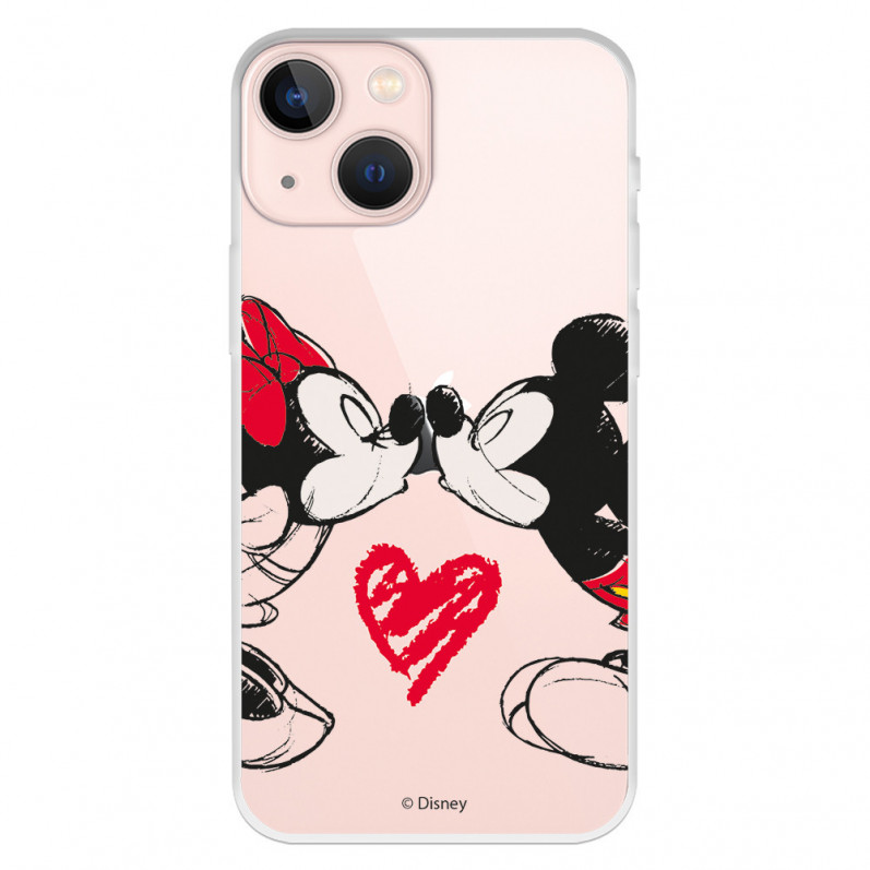 Coque pour iPhone 13 Mini Officielle de Disney Mickey et Minnie Bisou - Classiques Disney