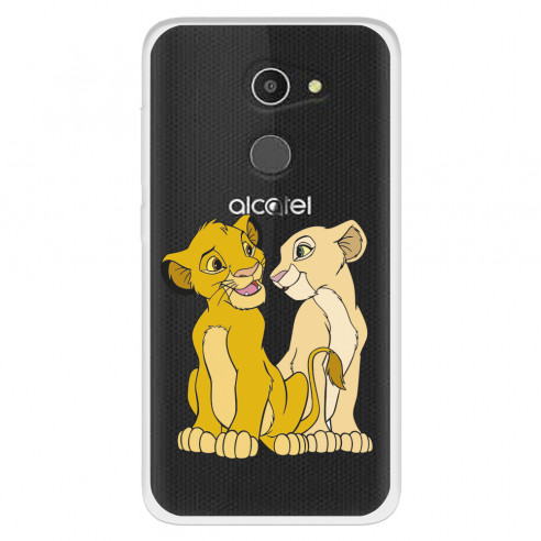 Funda para Alcatel A3 Oficial de Disney Simba y Nala Silueta - El Rey León