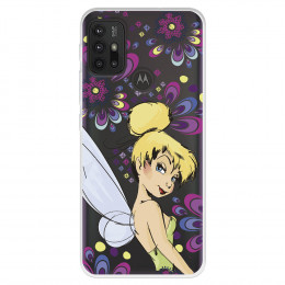 Funda para Motorola Moto G30 Oficial de Disney Campanilla Flores - Peter Pan