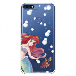 Carcasa Oficial Disney Sirenita y Sebastián Transparente para Huawei Honor 7C - La Sirenita- La Casa de las Carcasas