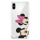 Funda para iPhone XS Oficial de Disney Mickey y Minnie Asomados - Clásicos Disney