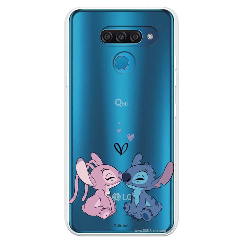 Funda para LG Q60 Oficial de Disney Angel & Stitch Beso - Lilo & Stitch