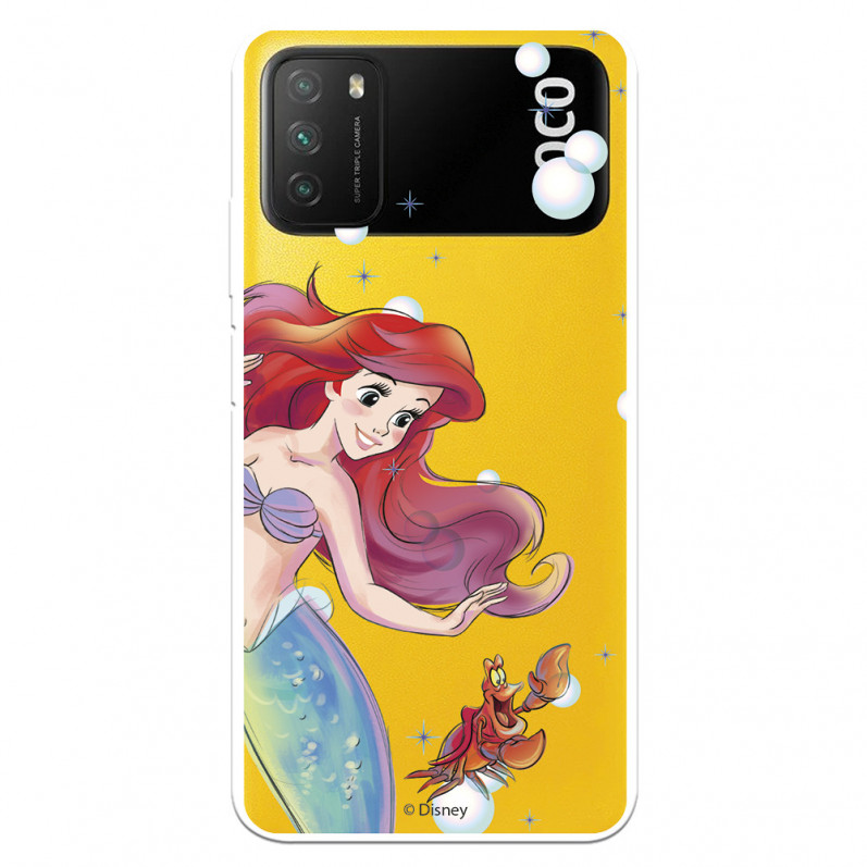 Funda para Xiaomi Poco M3 Oficial de Disney Ariel y Sebastián Burbujas - La Sirenita