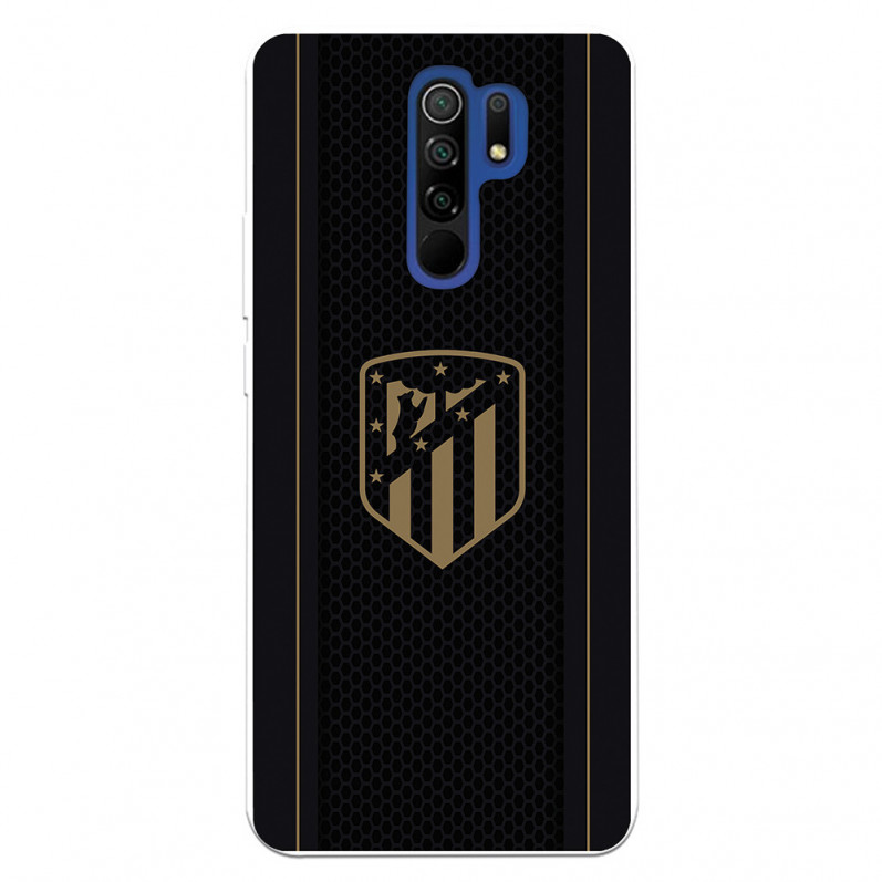 Coque pour Xiaomi Redmi 9 de l'Atlético de Madrid Écusson Doré Fond Noir - Licence Officielle de l'Atlético de Madrid