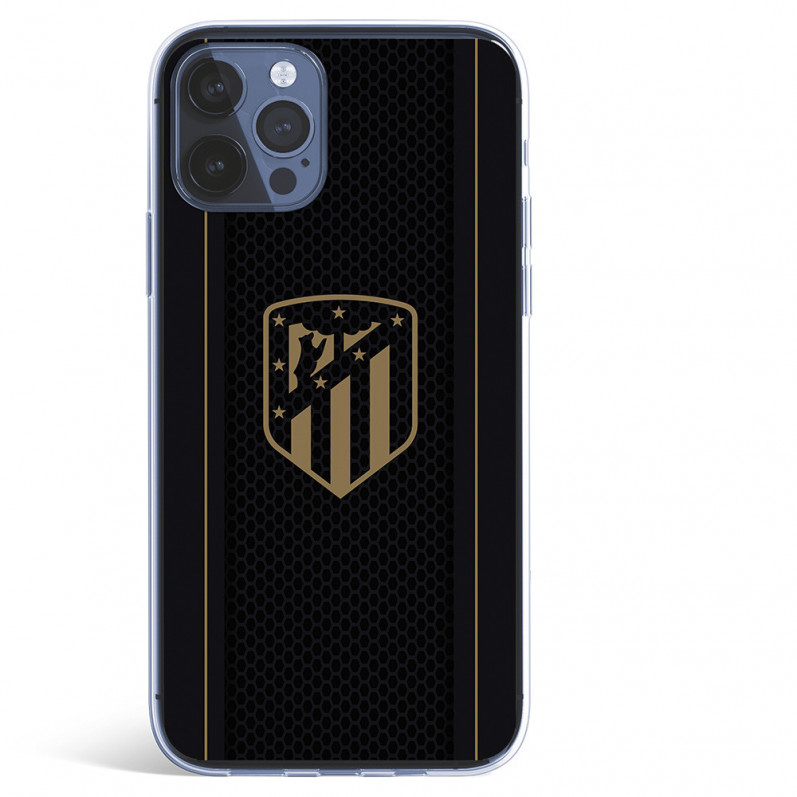 Coque pour iPhone 12 Pro Max de l'Atlético de Madrid Écusson Doré Fond Noir - Licence Officielle de l'Atlético de Madrid