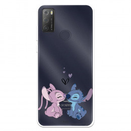 Funda para Alcatel 1S 2021 Oficial de Disney Angel & Stitch Beso - Lilo & Stitch