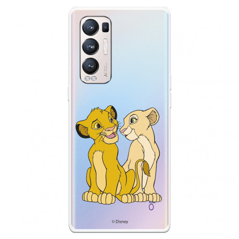 Funda para Oppo Find X3 Neo Oficial de Disney Simba y Nala Silueta - El Rey León