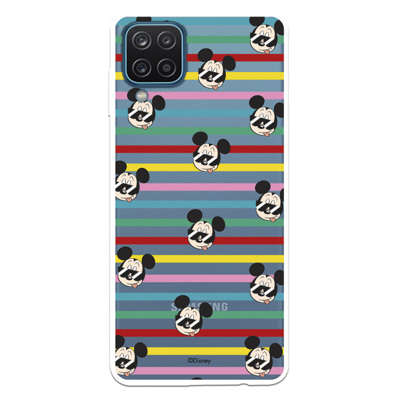 Funda para Samsung Galaxy M12 Oficial de Disney Mickey Patrón Cara y Rayas - Clásicos Disney