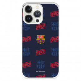 Funda para iPhone 13 Pro del Barcelona Escudo Patrón Rojo y Azul - Licencia Oficial FC Barcelona