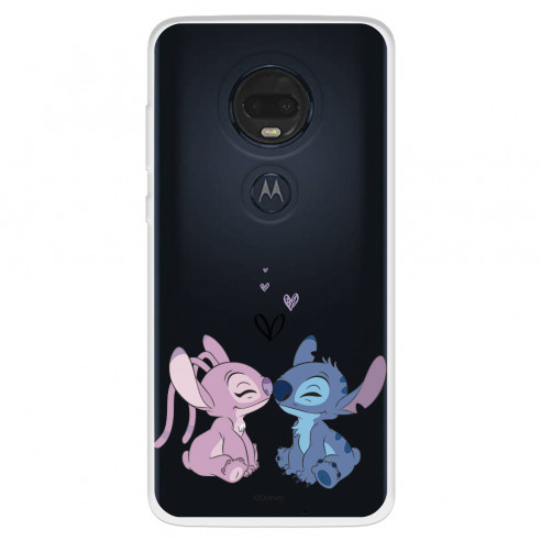 Funda para Motorola Moto G7 Plus Oficial de Disney Angel & Stitch Beso - Lilo & Stitch