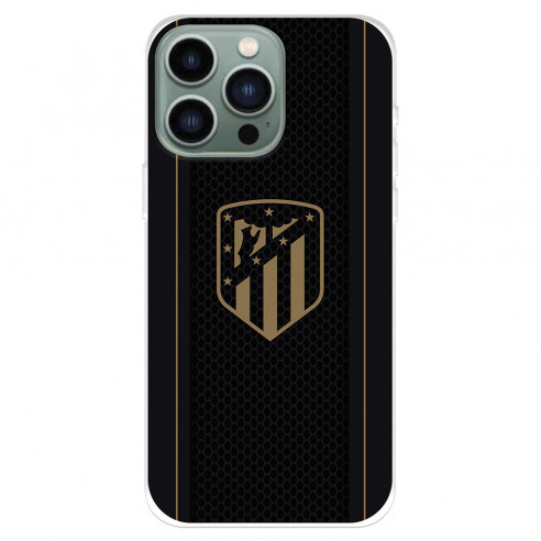 Funda para IPhone 14 Pro Max del Atlético de Madrid Escudo Dorado Fondo Negro  - Licencia Oficial Atlético de Madrid