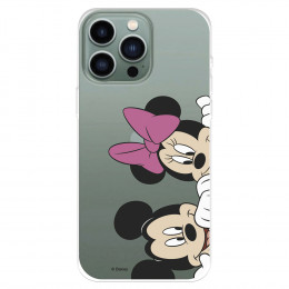 Funda para IPhone 14 Pro Max Oficial de Disney Mickey y Minnie Asomados - Clásicos Disney