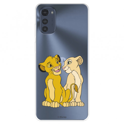 Funda para Motorola Moto E32 Oficial de Disney Simba y Nala Silueta - El Rey León