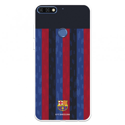 Funda para Huawei Y7 2018 del FC Barcelona Fondo Rayas Verticales  - Licencia Oficial FC Barcelona