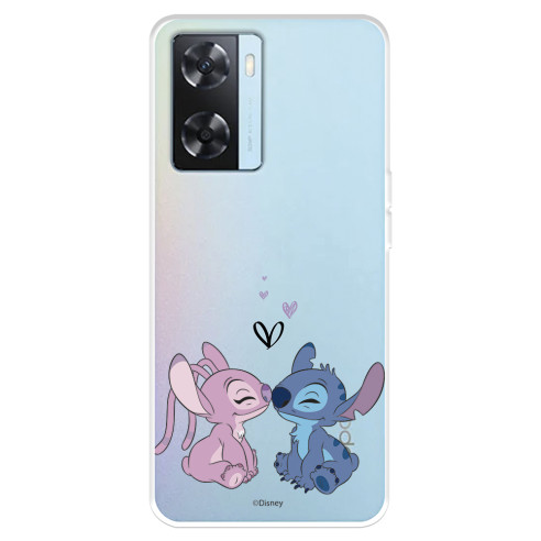 Funda para Oppo A57s Oficial de Disney Angel & Stitch Beso - Lilo & Stitch