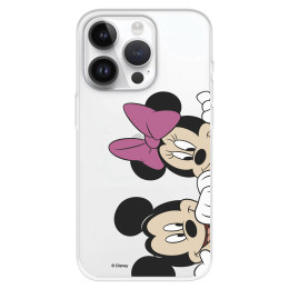 Funda para iPhone 15 Pro Oficial de Disney Mickey y Minnie Asomados - Clásicos Disney