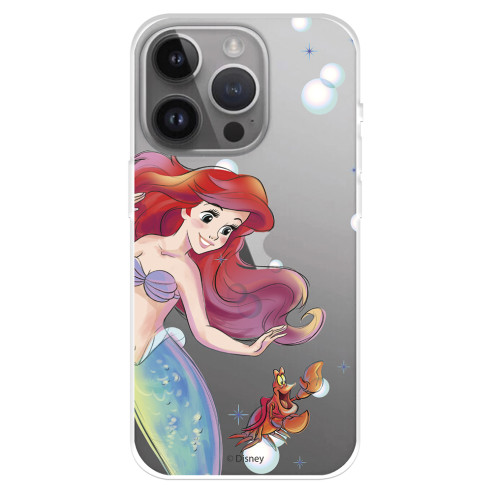 Funda para iPhone 15 Pro Max Oficial de Disney Ariel y Sebastián Burbujas - La Sirenita