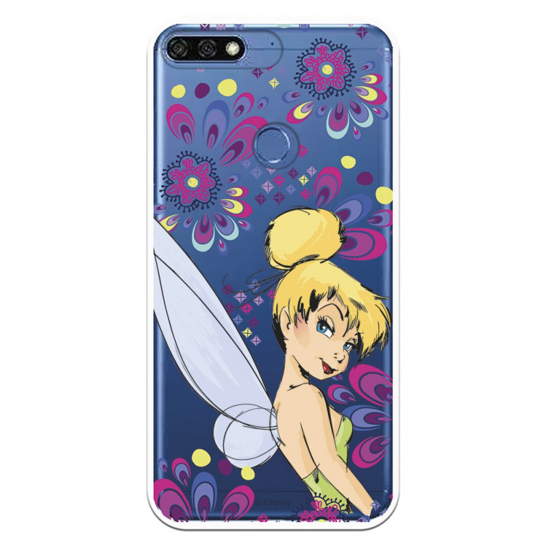 Carcasa Oficial Disney Campanilla Flores Transparente para Huawei Y7 2018 - Peter Pan- La Casa de las Carcasas