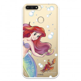 Carcasa Oficial Disney Sirenita y Sebastián Transparente para Huawei Y6 2018 - La Sirenita- La Casa de las Carcasas