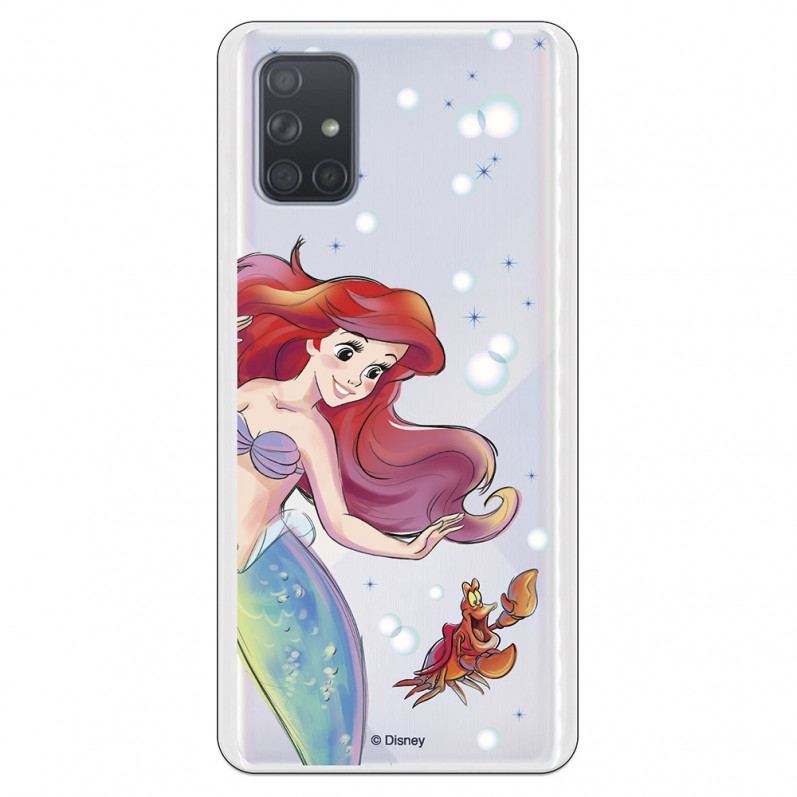 Funda para Samsung Galaxy A71 Oficial de Disney Ariel y Sebastián Burbujas - La Sirenita