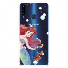 Funda para Samsung Galaxy A20S Oficial de Disney Ariel y Sebastián Burbujas - La Sirenita