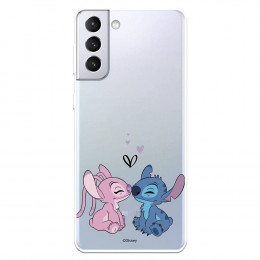 Funda para Samsung Galaxy S21 Plus Oficial de Disney Angel & Stitch Beso - Lilo & Stitch